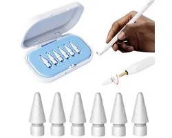 Lot de 6 embouts de rechange pour Apple Pencil, durables, adaptés aux 1ère/2ème/3ème génération avec étui de rangement bleu - adaptés à Apple Pencil