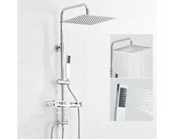 Auralum Max Regendouche - Doucheset - 12 inch Douchekop - Met Plankje - Verstelbare Hoogte 72-110 cm - Vierkant Design - Duurzame Messing Omsteller voor Badkamer - Chroom
