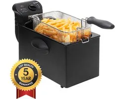 Bestron Friteuse à huile avec technologie zone froide, 3,5 litres, Avec régulateur de température, Lavable au lave-vaisselle, 2000 Watts, Couleur: Noir