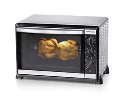 Rommelsbacher Four de Table et Grill à Rôtisserie BG 1805/E – 1 800W, 42L, Température Réglable 80-230°C, Fonction Rôtisserie, 4 Modes de Chauffage, Design en Acier Inoxydable