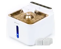 Viervoeter® Fontaine à eau sans fil en acier inoxydable blanc - Fontaine à eau à capteur pour chat et chien - Comprend 3 filtres - 3,2 L - Autonomie de 30 jours - Ultra silencieuse