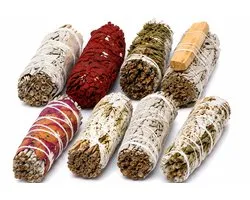 Smudgesticks - smudge - witte salie - dragonsblood - palo santo - eucalyptus - rozen - cedar - citroengras - yerba santa - set van 8 stuks