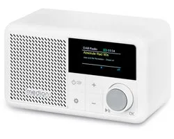 MEDION S66822 Mini radio DAB+ portable avec Bluetooth (batterie rechargeable, écran couleur à intensité variable, antenne télescopique, minuterie de mise en veille, réveil, mode snooze, AUX, USB-C) blanc