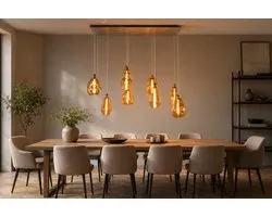 LM-Collection Daenerys Hanglamp - 125x55x150cm - E27 - Nikkel/Amber - Metaal/Glas - hanglampen eetkamer, hanglamp zwart, hanglampen woonkamer, hanglamp slaapkamer, hanglamp kinderkamer, hanglamp rotan, hanglamp hout, hanglamp industrieel