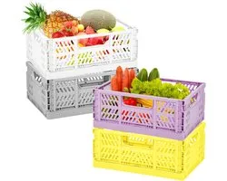 LBING Folding Box Plastic Folding Basket, 4 Pieces, Sturdy Storage Box - ShopVlot