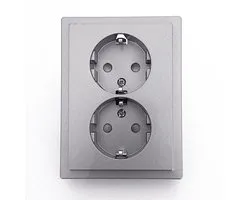 Schneider Electric D-life - Dubbele wandcontactdoos met randaarde - Inbouw - RVS