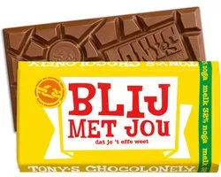 Tony's Chocolonely - Chocoladecadeau - Chocolade reep - Melk - Zeg 't met een reep Blij met jou - 180 Gram - Fairtrade chocolade