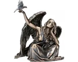 Statue/figure Veronese Design - Engel assis avec une Duif sur sa main droite - (hxlxp) environ 15 cm x 14 cm x 9,5 cm