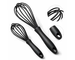 BOTC Garde - Eierklopper Siliconen - Handmixer - set van 2 stuks - Handmatige eierklopper - 25 cm en 30 cm - Zwart