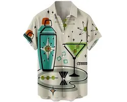 Retro Overhemd Cocktail - Heren T-shirt - Korte Mouwen - Blouse - Vintage