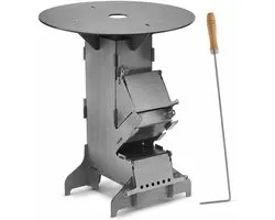 Poêle-fusée avec plaque de gril et tisonnier Rocket Stove d'extérieur avec 2 pieds de support supplémentaires réchaud de camping BBQ bois poêle à bois de camping barbecue de