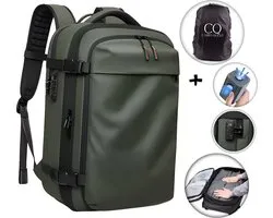 CarryQuest® -Vacuum Rugzak Pro2 - Inclusief Pomp - Ultieme Uitbreidbare Airback - Vacuum Rugzak-60L- Groen – Waterdicht backpack-24 inch Koffer Capaciteit-slot-17” Laptop vak-handbagage rugtas- reistassen -49x32x15 /20 cm