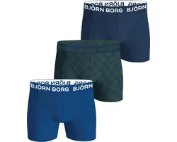 Björn Borg Cotton Stretch boxers - heren boxers normale lengte (3-pack) - navy blauw - print - blauw