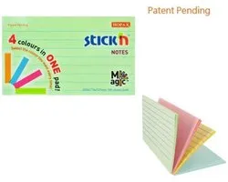 Stick'n Memoblok Magic Sticky Notes - 76x127mm - 4x Pastel Kleuren 100 Memoblaadjes