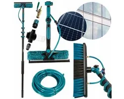 Brosse de lavage Sillar avec manche télescopique 3,95 m extensible, Brosse de lavage télescopique pour le nettoyage des panneaux photovoltaïques, vitres, toits ensemble de nettoyage, 8 éléments