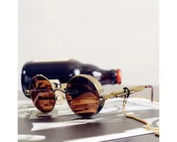Lunettes de soleil rétro Steampunk - Lunettes de soleil - Lunettes de soleil avec filtre UV400 et polarisant - Monture dorée, verres argentés