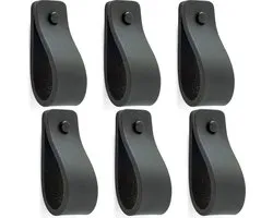 Buffel & Co Leren Handgrepen – Set van 6 – 100% Leer – Leren Lusjes – Inclusief Sierschroeven zwart – Greepjes – Mat Zwart