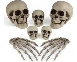 KUUQA 7pcs Halloween Bones decorations Skeleton Head and Skeleton Hands for Halloween Cemetery Decoration Party Party - ShopVlot