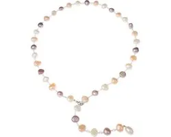 Zoetwater parelketting Adjustable Pearl Soft Colors - echte parels - multi color - wit - roze - zalm - verstelbare ketting - lange ketting - ketting met hanger - luxe sieraden zakje - parelketting dames