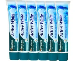 Himalaya Herbals Active White Tandpasta Fresh Gel - 6 x 75 ml - Vegan Toothpaste - Tandpasta Zonder Fluoride en Parabenen - Tandpasta Voordeelverpakking