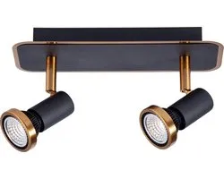 Xzibit plafondspot met 2 richtbare GU10 LED-spots, 5W dimbaar, 2700K warm wit, 400 lumen, zwart/brons staal