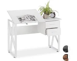 bureau relaxdays inclinable - table pour ordinateur portable - table à dessin - réglable - bureau d'ordinateur blanc / blanc