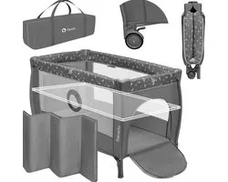 Lionelo Stefi Plus Campingbedje 4 in 1 – Baby Bed / Inklapbare Box / Reisbedje MET Bodemverhoger (Rugvriendelijk Ontwerp) – MET comfort MATRAS – 60x120 cm – 0-36 maanden / tot 15 kg – Zij-ingang – Wielen – Transporttas – Babybed Babybox Ledikant