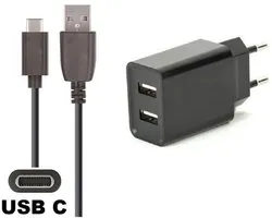 OneOne 2.1A lader met 2 poorten + 0,50m standaard USB C kabel. Oplader adapter past op NOOK (Barnes and Noble) eReader NOOK 10 inch HD Tablet, GlowLight 4, GlowLight 4e, GlowLight 4 Plus - Tolino (Libris) Vision 6