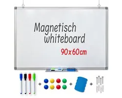 Goliving Whiteboard met Stiften - 60 x 90 cm - Magnetisch bord - Weekplanner - Schoolbord - Emaille Magneetbord