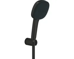 Set pomme de douche, support et flexible, 2 jets, noir mat