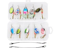 Kunstaas Spinner Set 'Natural' met stalen onderlijnen - 13-delig - Blinker set - Snoek, Forel & Baars vissen - Spinners Hengelsport - Kunstaas Roofvissen