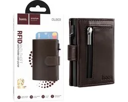 Hoco Pasjeshouder met Rits - Donker Bruin - Uitschuifbaar Creditkaarthouder mannen & Vrouwen - Anti-theft Portemonnee met RFID - 10 Pasvakjes Pop up Wallet met Brief- en Muntgeld Vakken