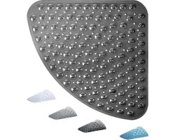 ADOV Corner Shower Mat, 54x54cm Curved Non Slip Bath Mat for Quadrant, Rubber Mat for Indoor Shower, Bathroom Floor, Machine Washable Shower Mat with Strong Quick Drying Suction Cups - Black