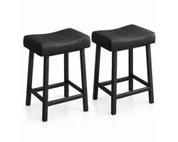 Luxevo Barkrukken Set van 2 - 61 cm - Kunstleer - Met Voetensteun - Zwart