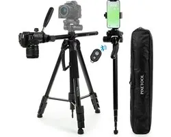 PIXETOOL Camera en Telefoon Statief 180cm – Tripod Statief - Monopod – Spiegelreflexcamera Statief – Incl. Smartphone Houder – Smartphone Statief – Camera Houder – GSM Statief – Universeel – Horizontaal – Zwart