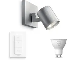 Philips Hue Runner Opbouwspot (Aluminium) - Warmwit Licht - Incl. Hue Dimmer Switch - Wandspot of Plafondspot met 1 Lichtpunt - GU10 - Hue White