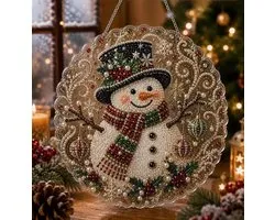 Kerst Parel Diamant Schilderij Suncatcher Kit - 20x20cm - Kerst Parel Diamond Painting - Kerst Decoratie - Hangend - Raamhanger - Muurdecoratie - DIY Knutselpakket - diamantschilderset - Creatieve Knutselset voor Volwassenen & Kinderen - A: Sneeuwman