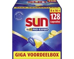 Sun Pro-Expert Vaatwascapsule - 4in1 Citroen - 8 x 16 Stuks - Voordeelverpakking