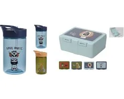 Kids brooddoos met vork + drinkfles set - 430ML - Verschillende prints