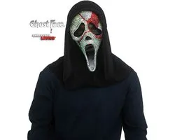 Fun World Ghostface Bloederig Bling Masker met Capuchon Scream Halloween Masker Verkleedaccessoires Glitter Horror Verkleed Masker Killer - Officiële Licentie - Zwart/Zilver/Rood - Gezichtsmasker met Capuchon