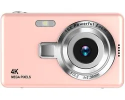 10 pcs 4K Ultra HD CCD-camera - Mini point-and-shootcamera - Geschikt voor studenten of beginners - Draagbare digitale camera voor reizigers en kinderen - Met kaartlezer en 32 GB geheugenkaart - Roze