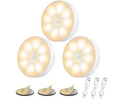 3 Stuk Bewegingssensor Licht Binnen 8 LED's, Electight Oplaadbare Nachtlamp