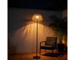 Lanterne bohème d'extérieur, éclairage d'ambiance solaire, lampadaire en rotin avec abat-jour en tissu, montage facile sans outils, pour balcon, terrasse, jardin, décoration