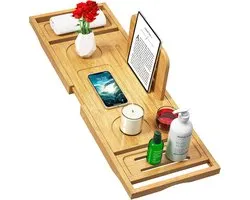 Badbak Caddy - Bad Tray Caddy - Bamboe Badbak voor Bad - Banlilu - Uitbreidbaar formaat, past op de meeste kuipen