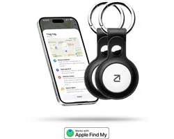 2x Trag Tag + Sleutelhanger Zwart - Apple Find My - Koffer Tracker - GPS tracker - Bagage tracker - Keyfinder voor sleutels - Sleutelvinder - Sleutelzoeker - Sleutelhanger geschikt voor AirTag