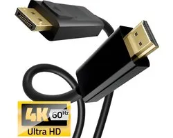 Câble DisplayPort Actif vers HDMI 2 Mètres - Cordon Convertisseur DP Mâle vers HDMI Mâle Actif 4K Ultra HD 60Hz - Câble Moniteur Vidéo Haute Performance pour PC Gaming, Ordinateur Portable et Téléviseur TV 4K