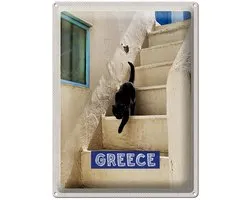 Blechschild Reise 30x40cm Greece Griechenland weiße Treppe Katze