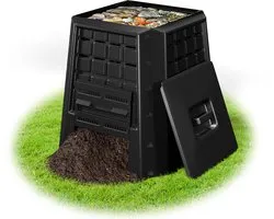 COSTWAY Tuincompostbak, 380 l, PP, thermocompostbak met deksel en verstelbare luchtsleuven, grote snelcomposteerder voor buiten, voor tuinafval, biologisch afval, 78 x 64 x 80 cm, zwart