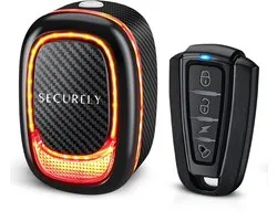 Alarme vélo Securely avec télécommande – 120 dB – Rechargeable par USB-C – 3 niveaux sonores et 7 réglages de sensibilité – Étanche IP65 – Fonction « Retrouver mon vélo » – Protection antivol pour vélos, vélos électriques, scooters et motos