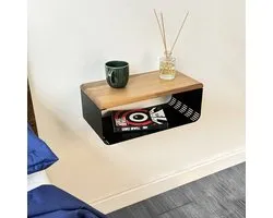 Table de chevet flottante industrielle - Étagère murale moderne - Table de chevet en bois avec cadre en métal noir - Design minimaliste et peu encombrant